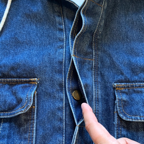 Vintage Trailmaster New York Los Angeles Blue Jean Cotton Denim Hooded Jacket XL - Picture 8 of 16